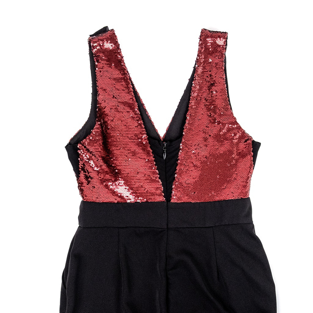 Harlyn Sequin Top Jumpsuit with Bows Women's Black and Red $182 - Size M - Picture 11 of 12